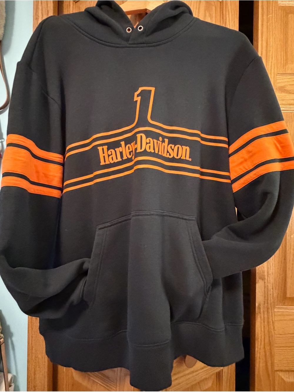 Harley-Davidson Black Hoodie with Orange Stripe Logo